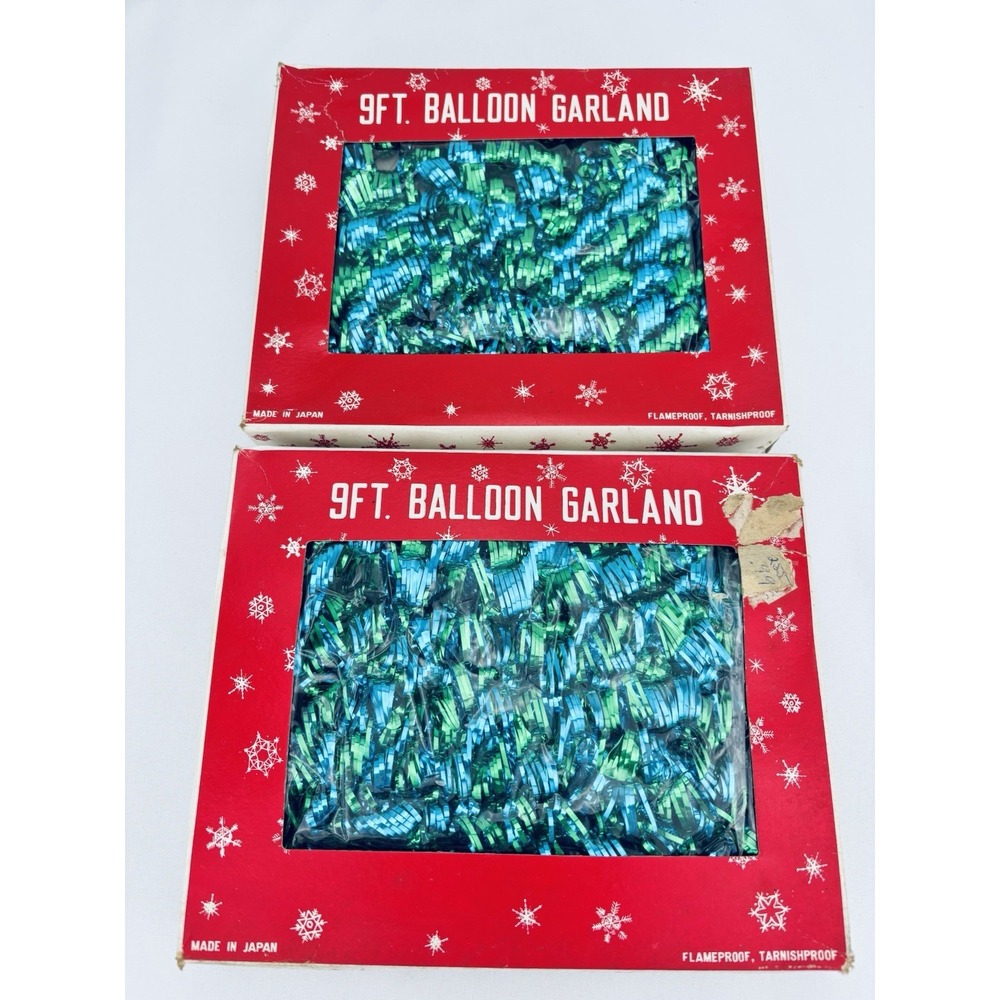 Vintage Mid Century Balloon Garland Blue Green Tinsel Twist Lot of 2 Japan NOS